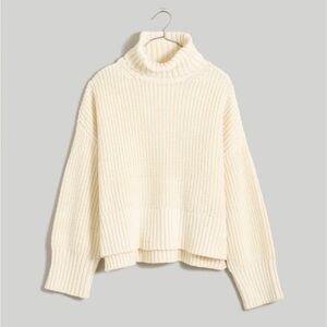 Madewell Cream Wide Rib Turtleneck Sweater